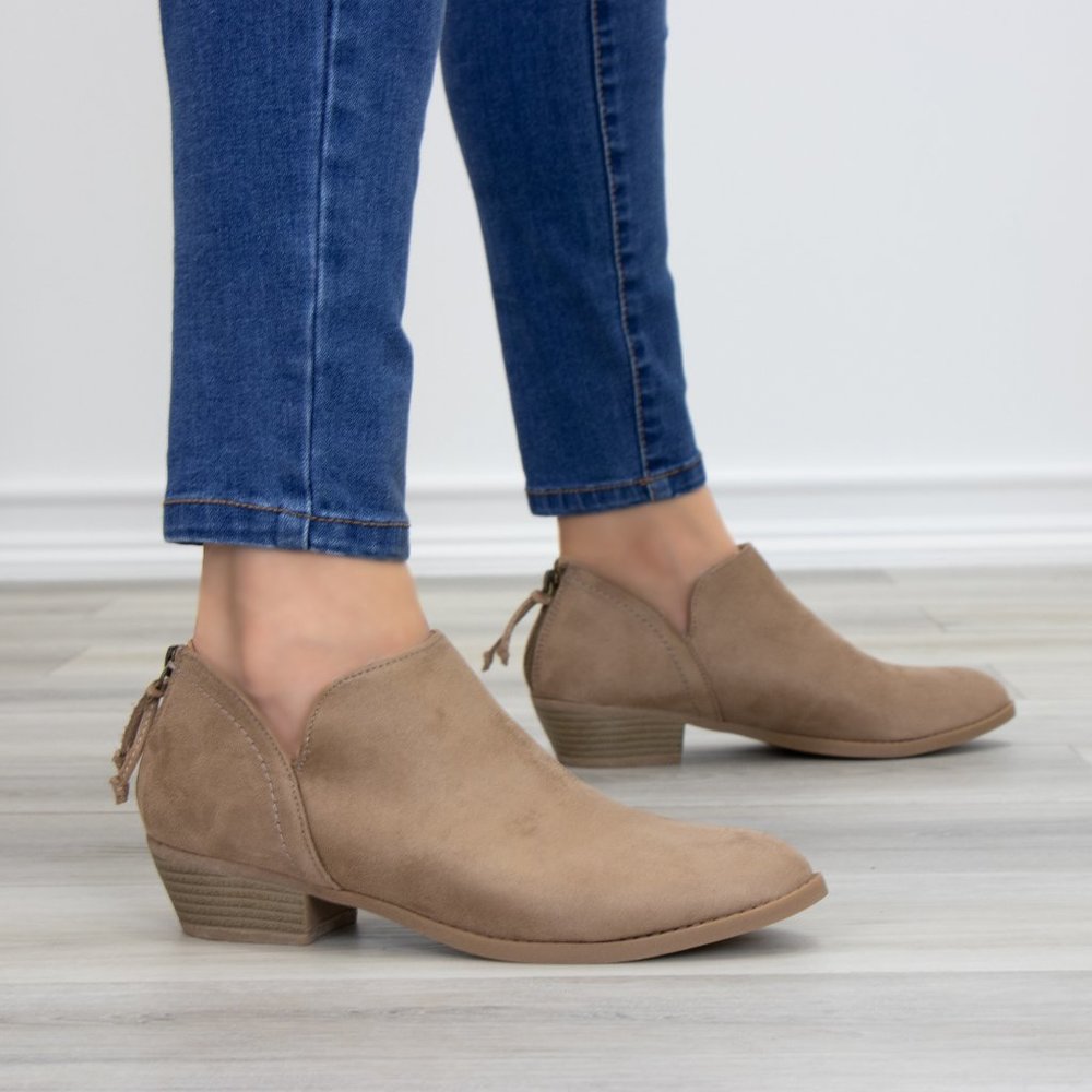 Tan Faux Suede Low Cut Ankle Booties - Picture 9 of 11